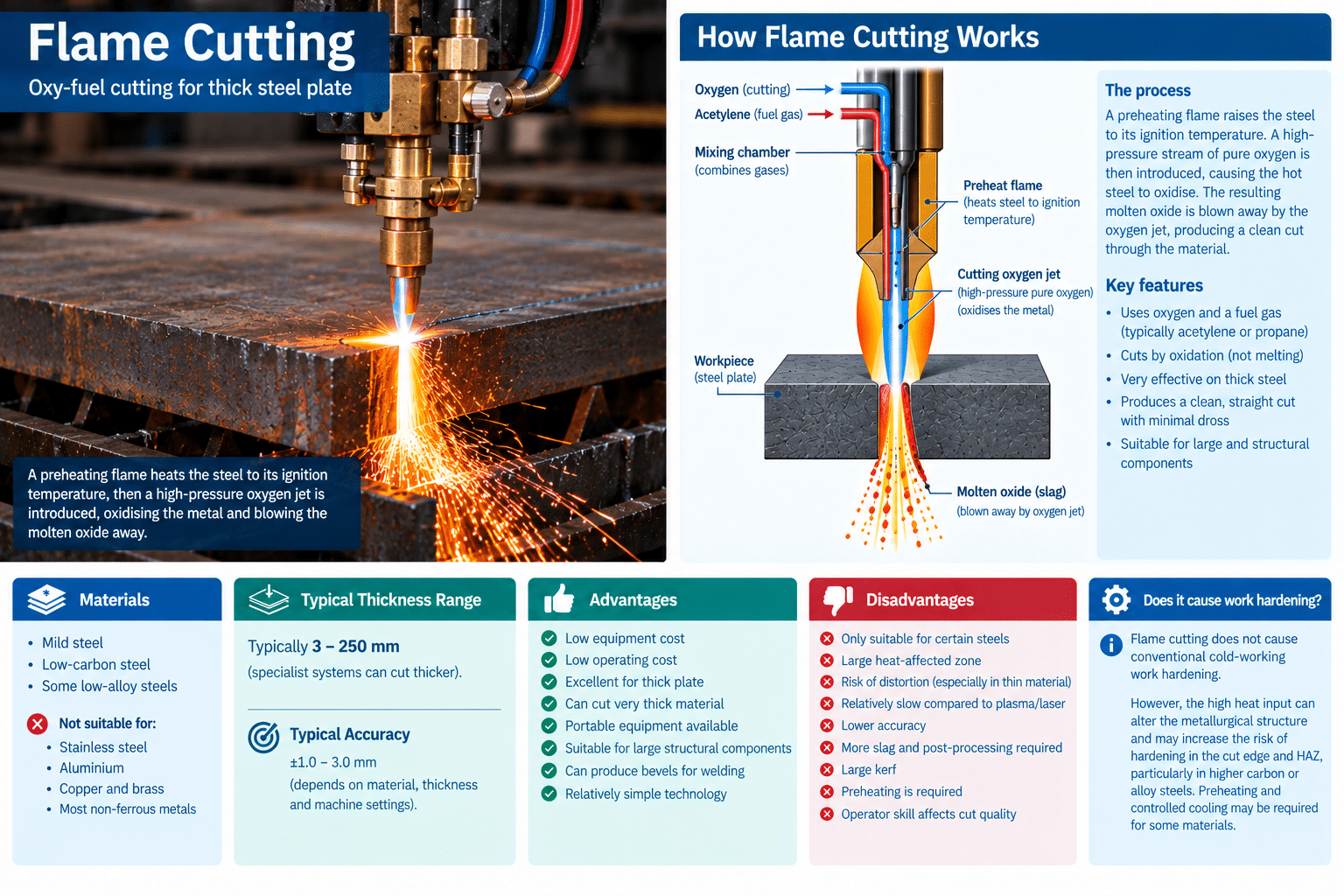 Flame Cutting Explanation CNC oxy fuel flame cutting thick steel plate