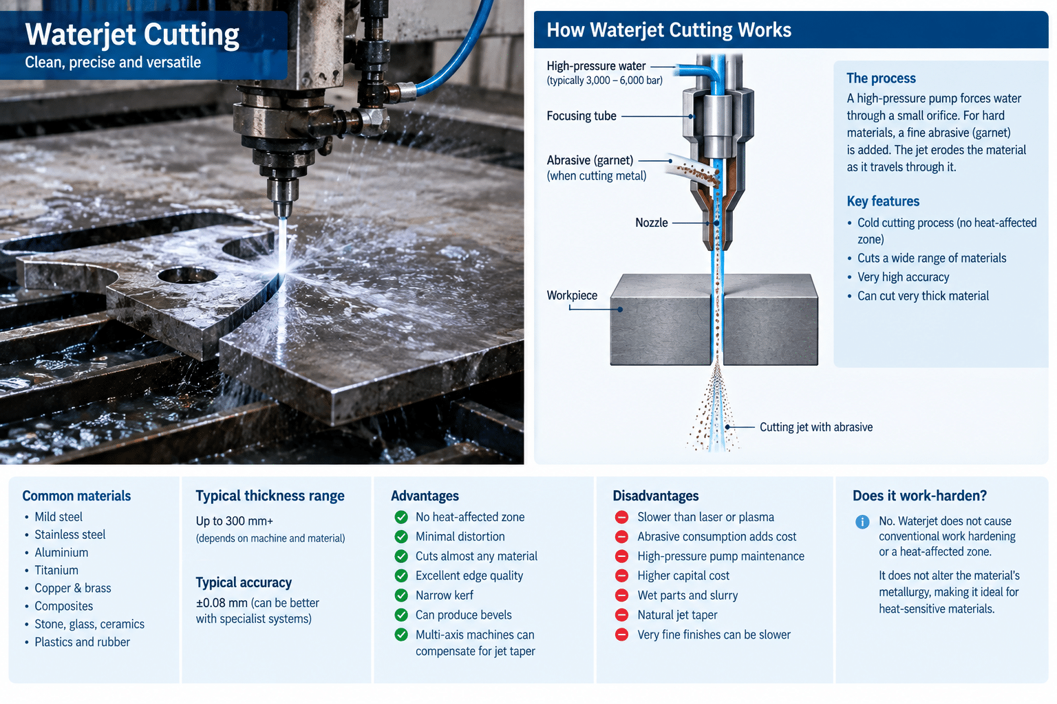 Waterjet Cutting Explanation CNC abrasive waterjet cutting metal plate
